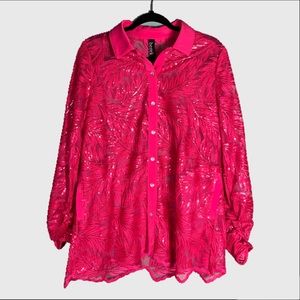 Berek pink sequin button down